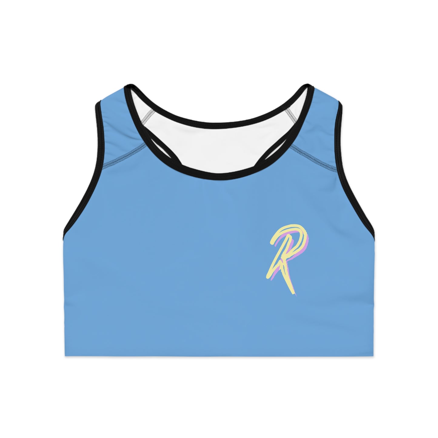 Ript Wear Light Blue Performance Sports Bra — 'RIPT WEAR' Blue Logo Athletic Crop