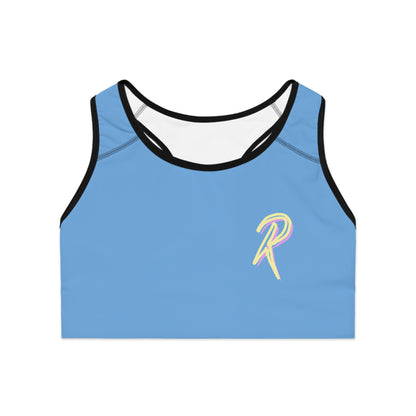 Ript Wear Light Blue Performance Sports Bra — 'RIPT WEAR' Blue Logo Athletic Crop