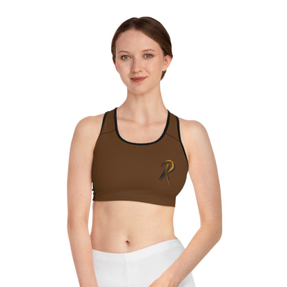 Ript Wear Brown Performance Sports Bra — 'RIPT WEAR' Bronze Logo Athletic Crop