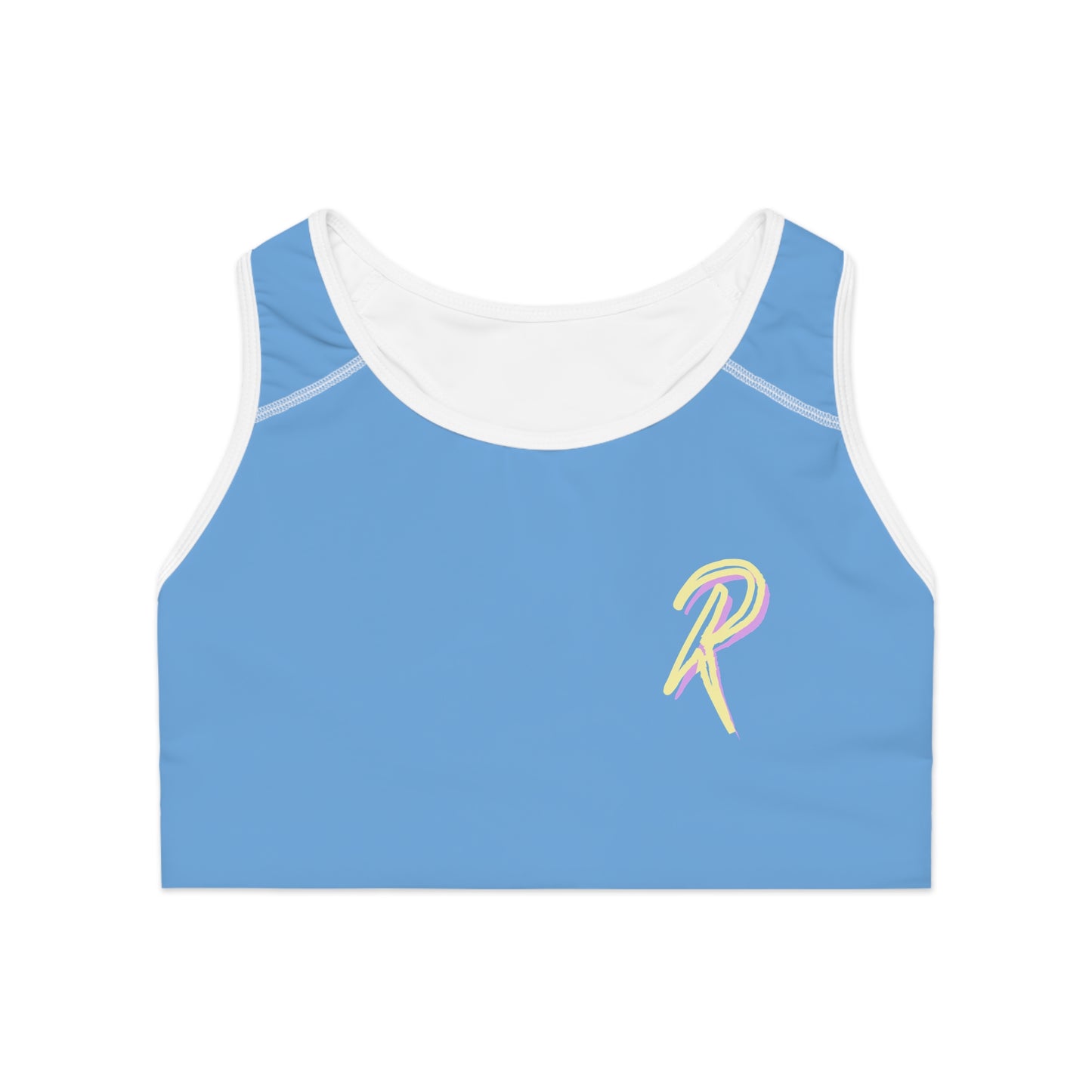 Ript Wear Light Blue Performance Sports Bra — 'RIPT WEAR' Blue Logo Athletic Crop