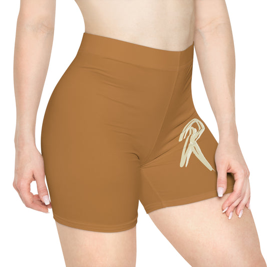 Ript Wear Women's Brown Biker Shorts — 'RIPT WEAR' Logo Athletic Shorts